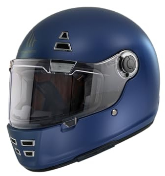 Casco MT JARAMA Azul Mate | Casco de Moto Integral Retro Vintage Clásico Café Racer | Helmets Unisex Hombre y Mujer (M)