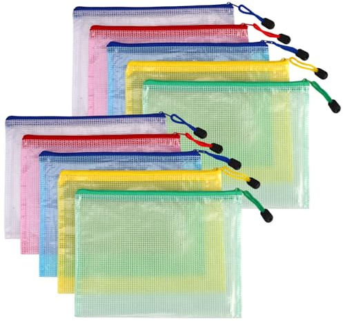 10 Pezzi Busta Portadocumenti con Cerniera a5, Cartella Portadocumenti in PVC Trasparente, Cartellina Porta Documenti Impermeabile, Busta in Plastica in 5 Colori, per Conservare Documenti, Forniture
