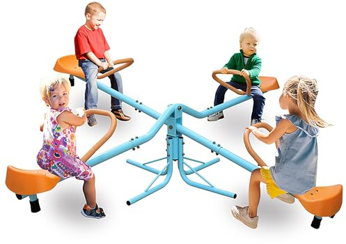 Kinderwippe，4 Sitzer Schaukelwippe, Gartenwippe bis 180 kg belastbar, Kinder Wippe In- und Outdoor, Karussellwippe für Kinder ab 3 Jahren, Orange/Blau