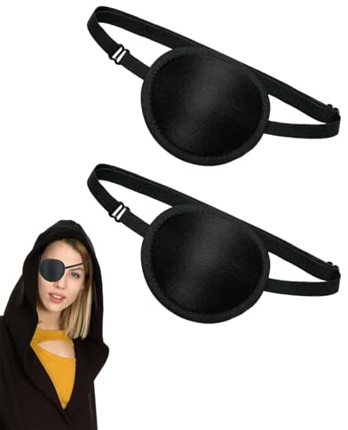 HUVZOR 2 Stück Augenklappen, Medizinische Augenklappen für Erwachsene und Kinder, 3D Verstellbare Augenklappe Pirat Eye Patches für Linke Oder Rechte Augen Amblyopie Erholungsphase Nach (Schwarz)