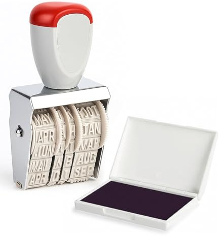 Rotating Date Stamp – Rubber Stamps Line Dater Self-Inking Rotating Wheel Dater for Business, Document, Authentication, Scrapbooking & Office (Includes Stamp Pad)