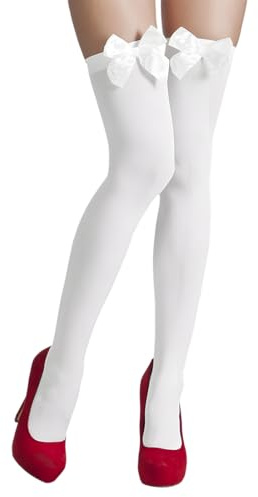 YAZWUR 1 Par Calcetines Largos Mujer con Lazos, Calcetines Blancos Altos, Medias Blancas Mujer, Hasta La Rodilla, Medias Altas para Niña, Talla Única