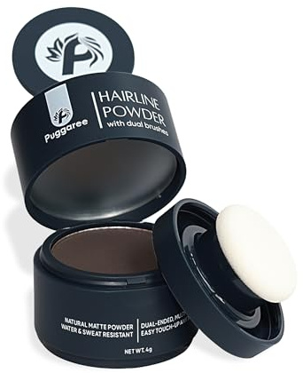 Puggaree Dual Ended Hairline Powder for Root Touch Up and Grey Coverage - Water & Sweat Resistant, Long-Lasting （#01 Dark Brown）