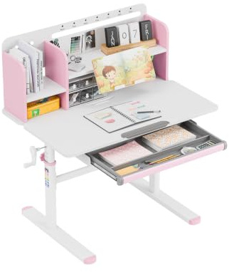 MARK ADLER Study 5.0 Kinderschreibtisch höhenverstellbar - ab 6 Jahren | Ergonomischer Kinderschreibtisch neigbar mit mitwachsender Funktion - Schublade & Buchstütze - 90x60 cm - Rose