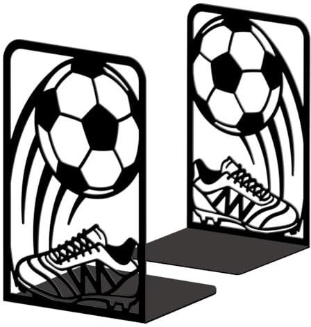 Peacoblue Buchstützen Metall,Fußball Sport Buchstütze Dekorativ für Bücher | 1 Paar 5.3x4.3x7.9 schwere Gusseisen Buchhalter, Stabile Buchstopper für Bücherregal, Schreibtisch, Büro und Wohnraum
