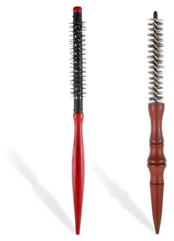 2 Pcs Small Round Brush Boar Bristle Round Brush Quiff Roller | Curling Brush hair Combs for Women Men Stiff Nylon Bristles for Styling Wet Dry Short Bangs Roots Straight Mustache Brushes