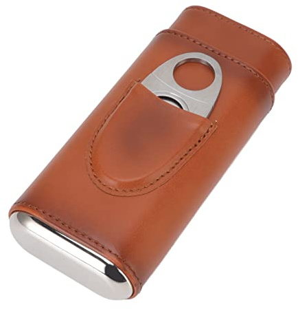 AMONIDA Cigarrfodral med 3 Fingrar Bärbar Läderhållare med Skärare för Resor Elegant Design (Brun)