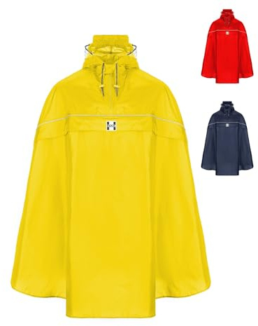 HOCK Cykel-regnponcho med huva inklusive Visningsfönster - cykelponcho, vattentät med reflektorer - män, kvinnor, regnskydd - optimal regnkappa att ta med för alla cyklister.