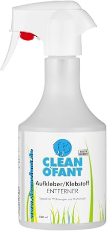 CLEANOFANT Aufkleber- & Klebstoff-ENTFERNER 500 ml Spray - Rückstandsfrei | Entfernt Etiketten, Folien & Klebereste - Klebstofflöser für Haushalt, Wohnwagen & Wohnmobil - Materialschonend & Geruchsarm