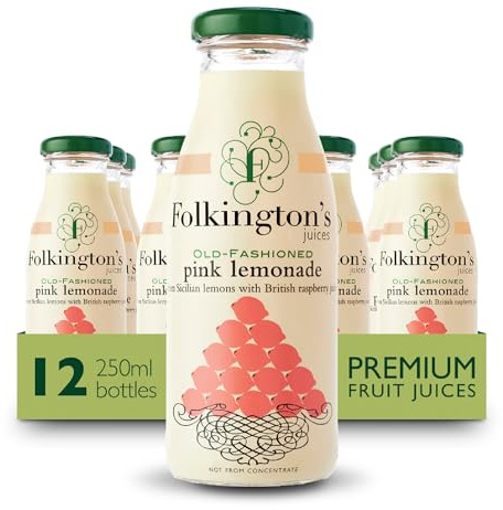 Folkington's Pink Lemonade Fruit Juice 250 ml (Pack of 12) | Ready-to-serve glass bottles offer a refreshing, citrusy drink option for busy pubs, cafes, and catering events.