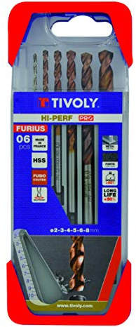 Coffret Tivoly Clipster de 6 Forets métaux Din 338Furius HSS Revêtus FUSIO Ø 2 à 8 mm