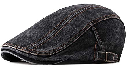 Chennuo Vintage Béret Réglable Casquette Plate Homme Denim Cap en Coton Souples Chapeau (Noir)
