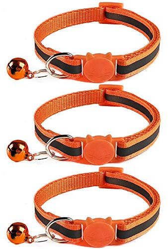 Tafeiya 3 x reflektierendes Design, verstellbare Katzenhalsbänder, mehr Sicherheit, Schnellverschluss, Sicherheitsschnalle mit Glocke (Orange)