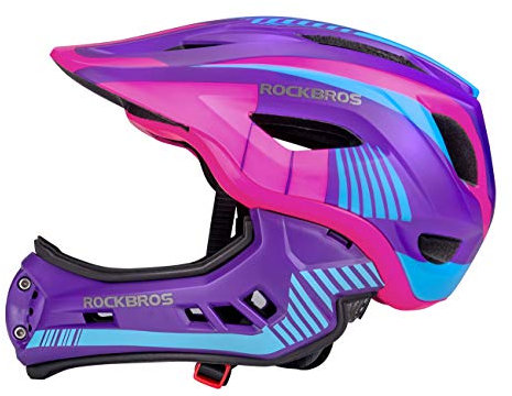 ROCKBROS Kinderhelm Integriert Fahrradhelm Kinder Jugend Fullface Helm mit Abnehmbarem Kinnschutz BMX MTB Downhill Helm S 48-52cm Violett