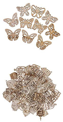 Inzopo 60 Stück gemischte MDF-Holz Vogelkäfig & Schmetterling Form Ausschnitt Holz Scrapbooking Verzierung Kunst Handwerk Geschenkanhänger Herstellung Hochzeit Dekoration