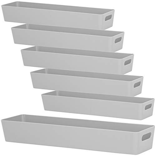 6x Ordnungsboxen 6cm hoch GRAU 40x10x6cm 2L Schublade Kunststoff Bad Korb