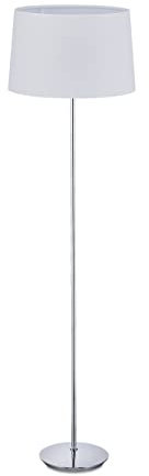 Relaxdays Lampada da Terra con Paralume, Stelo Cromato, Attacco E27, Ø 40 cm, Piantana da Pavimento, 148,5 cm, Bianco