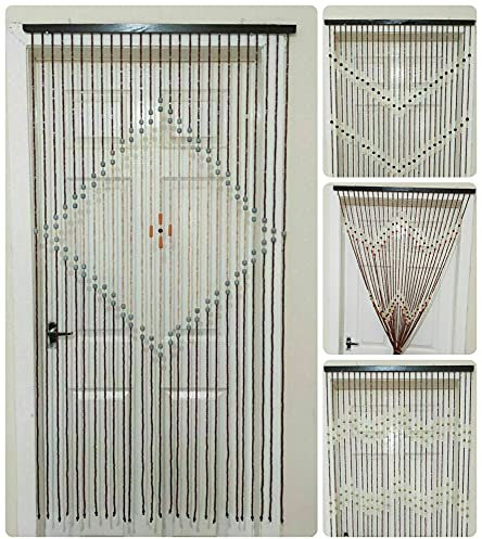 Lizaa Wooden Beaded Door Curtain Beautiful Hanging Waves Fly Screen Caravan Summer Room Window Curtain for Doorways, Assorted Design 90 X 175 Cm