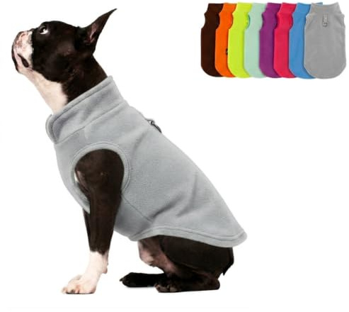 JACKO & CO Fleece-Weste mit Ring für die Leine – weich, leicht, atmungsaktiv für Welpen, kleine, mittelgroße Hunde, Kätzchen, Katzen, Chihuahua, warm für Herbst/Winter (Grau, Größe M, 2,7-4,5 kg)