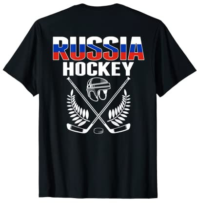 Russland Eishockey Fans Trikot Russische Flagge Puck Hockeyschläger T-Shirt