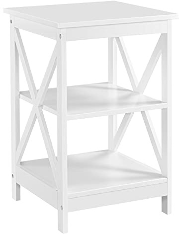 Yaheetech Nachttisch Sofatische 3-Stufiger Beistelltisch mit X-förmige Tischbeine Telefontisch mit 2 Ablagefächern für Zuhause/Büro/Schlafzimmer 40 * 40 * 61cm Weiß