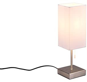 meineWunschleuchte Tischlampe Silber & Stoffschirm Weiß eckig mit USB Ladestationen Höhe 35cm