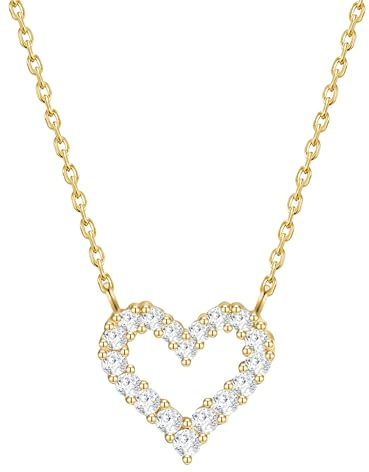 GLANZSTÜCKE MÜNCHEN Damen Kette 925/- Sterling Silber gelbgold | gelbvergoldet 18 Karat, Ankerkette, Zirkonia, weiß, Herz, Federring