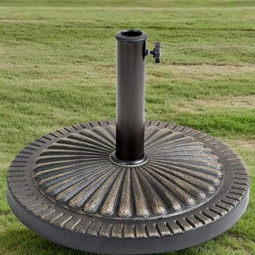Meown Heavy-Duty Parasol Base – 9kg & 14kg Cast Iron Umbrella Stand, Decorative Garden Patio Umbrella Holder for Wind Resistance – Universal Outdoor Parasol Stand for Stability (Striped, 14KG)