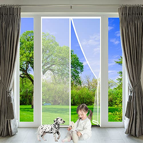 Rideau Porte 120 x 180 cm Anti Moustiquaire Enroulable Moustiquaire de Porte Facile à Installer sans Percer pour d Entrée Intérieur/Patio Blanc