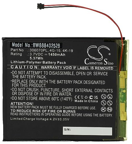 vhbw Batterie Remplacement pour Pocketbook 306070PL, 4G-15, 4K-19 pour liseuse e-Book Reader (1450mAh, 3,7V, Li-polymère)