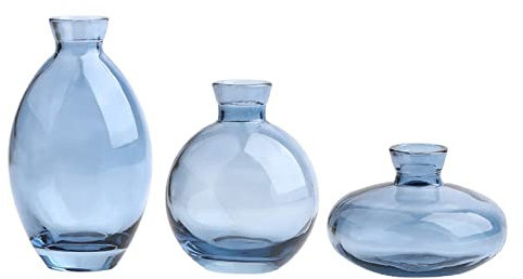 3 Stück Blau Kleine Glasvasen, Glas Blumenvasen Set, Kleine Glas Vasen Set, Schlanke Hydroponic Glasvase, Für Blumen Deko, Tisch, Couchtisch, Wohnzimmer, Büro