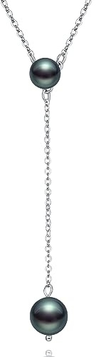 PRAYMOS Schwarze Perlenkette für Frauen Sterling Silber Einfache zierliche Perlenkette Lange geschichtete Perlen Halskette Perlenschmuck Geschenke ...…