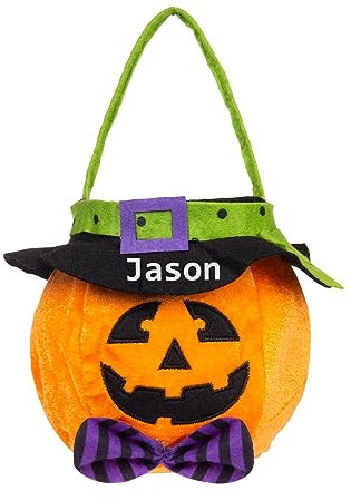 Halloween Süßigkeit Behandelt Taschen Personalisierte Kleine Tragbare Kürbis Eimer Halloween-Tasche für Kinder Name (C)