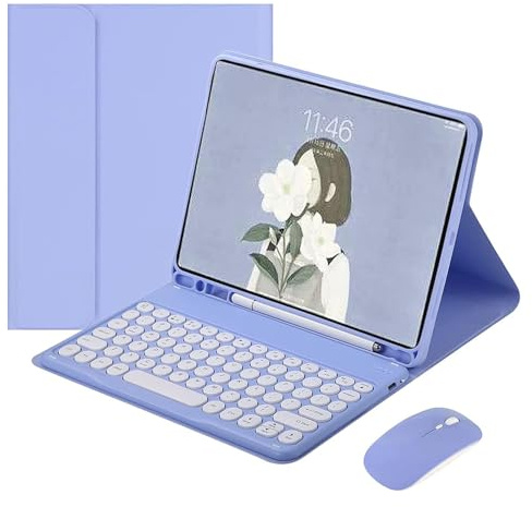Teclado Funda para con Ratón para iPad Air 5 2022/ Air 4 2020, Español Ñ QWERTY Teclado Bluetooth Inalámbrico Desmontable con Portátil Delgado y Portalápices para iPad Air 10,9 Pulgadas, Púrpura