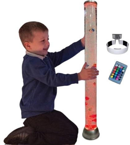 Playlearn Sensory Bubble Tube 90cm & Remote with White Wall Bracket - Color Changing LED Floor Lamp - Relaxing Aquarium Alternative for ADHD and Sensory Stimulation