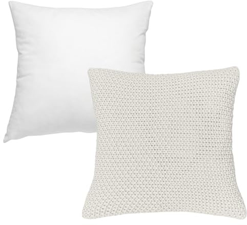 wometo Strick Kissenbezug 45x45 inkl. Federkissen Oeko-TEX weiß | Dekokissen-Set - Sofakissen mit Reißverschluss und Füllung, Kissenhülle mit Strickmuster inkl. Innenkissen