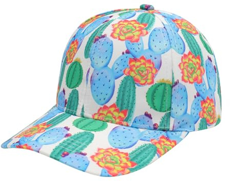 ZLYC Hawaiian blommig tryckt basebollkeps för kvinnor, justerbar snapback-keps, Vit kaktus, one size