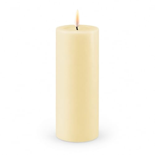 ReWu LED Kerze Deluxe Homeart, Creme, 5 x 12,5 cm | Indoor, Realistische Flamme, Echtwachsspiegel, Warmweißes Licht