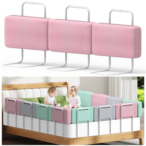 Kidsgigglz Barriere de Securite Enfant Lit, Barrière de Lit Anti-Chute Soft Pack Barrière Lit Enfant Protection de Bord de Lit Portable Hauteur Réglable Garde-Corp pour Lit Bébé -1Pcs 50cm Rose Cerise