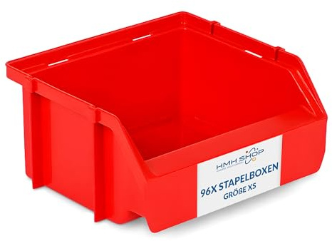 HMH 96x Stapelboxen Größe XS Werkstatt Garage Keller Sichtlagerboxen 90x102x50mm Lagerboxen ROT Sichtlagerkästen Kleinteile Aufbewahrung
