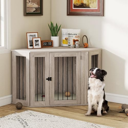 PawHut Dog Crate Furniture, Side Table Dog Kennel with Cushion, Large Door, for Large Dogs - Walnut Brown
