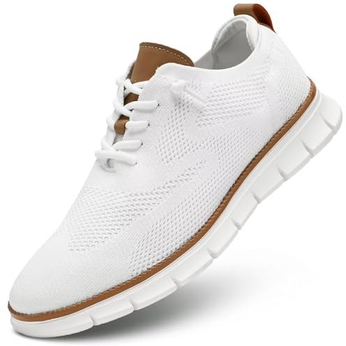 Mens Business Oxford Shoes Mesh Casual Sneakers Lightweight Breathable Work Office Dress Shoes Comfortable Walking Trainers for Men White