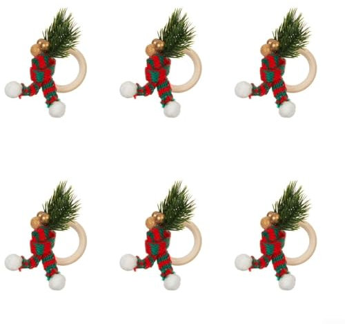 Festive Serviettenringe aus Holz, 6 Stück, Weihnachts-Tischdekoration, Party-Abendessen, Zubehör (E)
