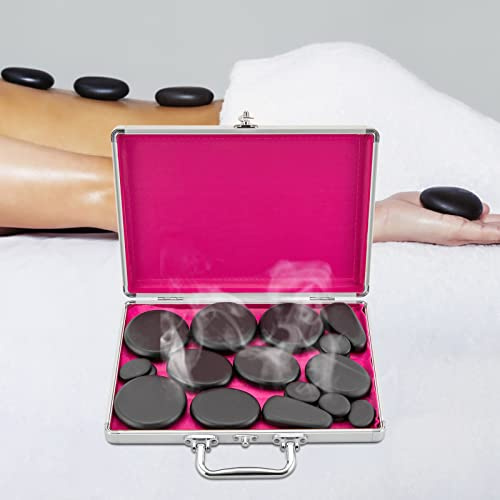 MEELRYD Hot Stone - Set di 18 pietre massaggianti calde in valigetta riscaldante, per uso privato, spa, massaggiatore e relax