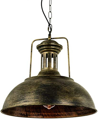 Iluminación colgante de metal industrial, iluminación colgante, lámpara colgante de granero náutico industrial individual con cúpula rústica, lámpara de techo montada en forma de cuenco, lámpara E26