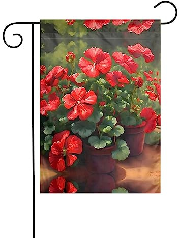WZYCWB Bandera de decoración de patio, bandera colgante de jardín de 12 x 18 pulgadas, Navidad, Halloween, decoración del hogar al aire libre, impresión de geranios rojos
