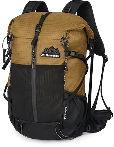 Naturehike Lätt vandringsryggsäck 25 L/35 L multifunktionell vandringsryggsäck med justerbar bröstrem och flera fack, hållbar dagväska reseryggsäck för män kvinnor, Brun/30 l + 5 l