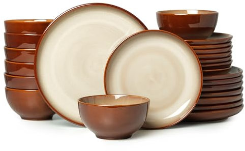 24 Piece Dinnerware Sets, Service for 8 Brown Yellow