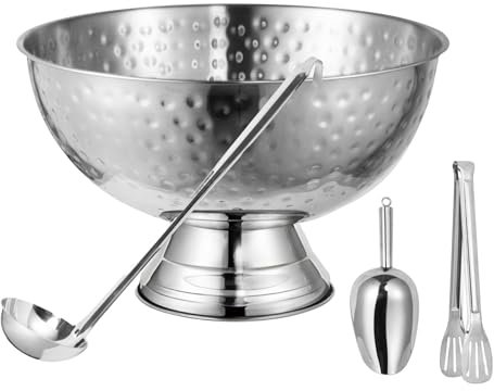 Explicraft 12L Hammered Large Ice Bucket for Parties - 16x16x10 Huge Punch Bowl with Ladle - Stainless Steel Bucket for Cocktail Bar - Lightweight Champagne Bucket with Scoop