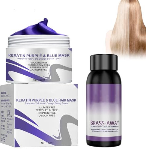 Shampooing Tonifiant Violet Professionnel, Shampoing Violet pour Cheveux Blonds, Masque Nutritif & Illuminateur, Masque Cheveux Réparateur, Soin Cheveux Blond, Décolorés, Méchés, Gris